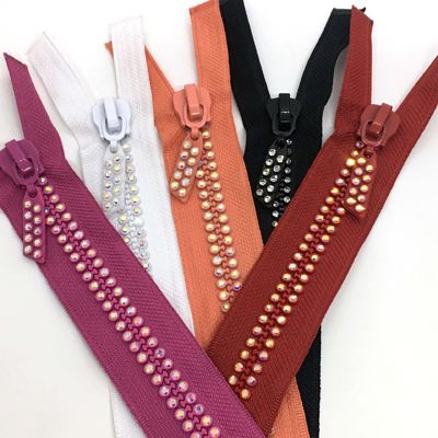 #5 #10 Auto-Lock Strass Metall Reißverschluss Offener Ende In Rot
